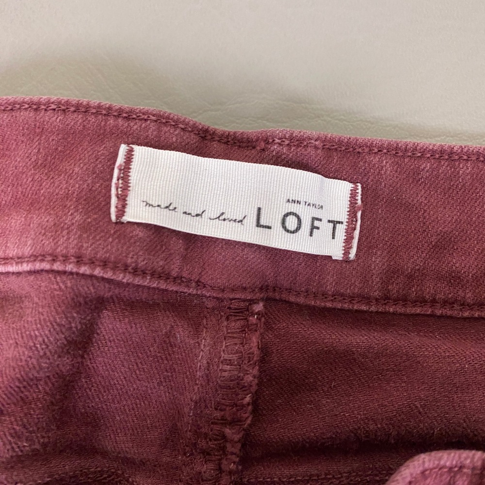 LOFT Skinny Ankle Pants Womens 30 10 Modern High Waist Burgundy Wine Red Stretch - Picture 2 of 12